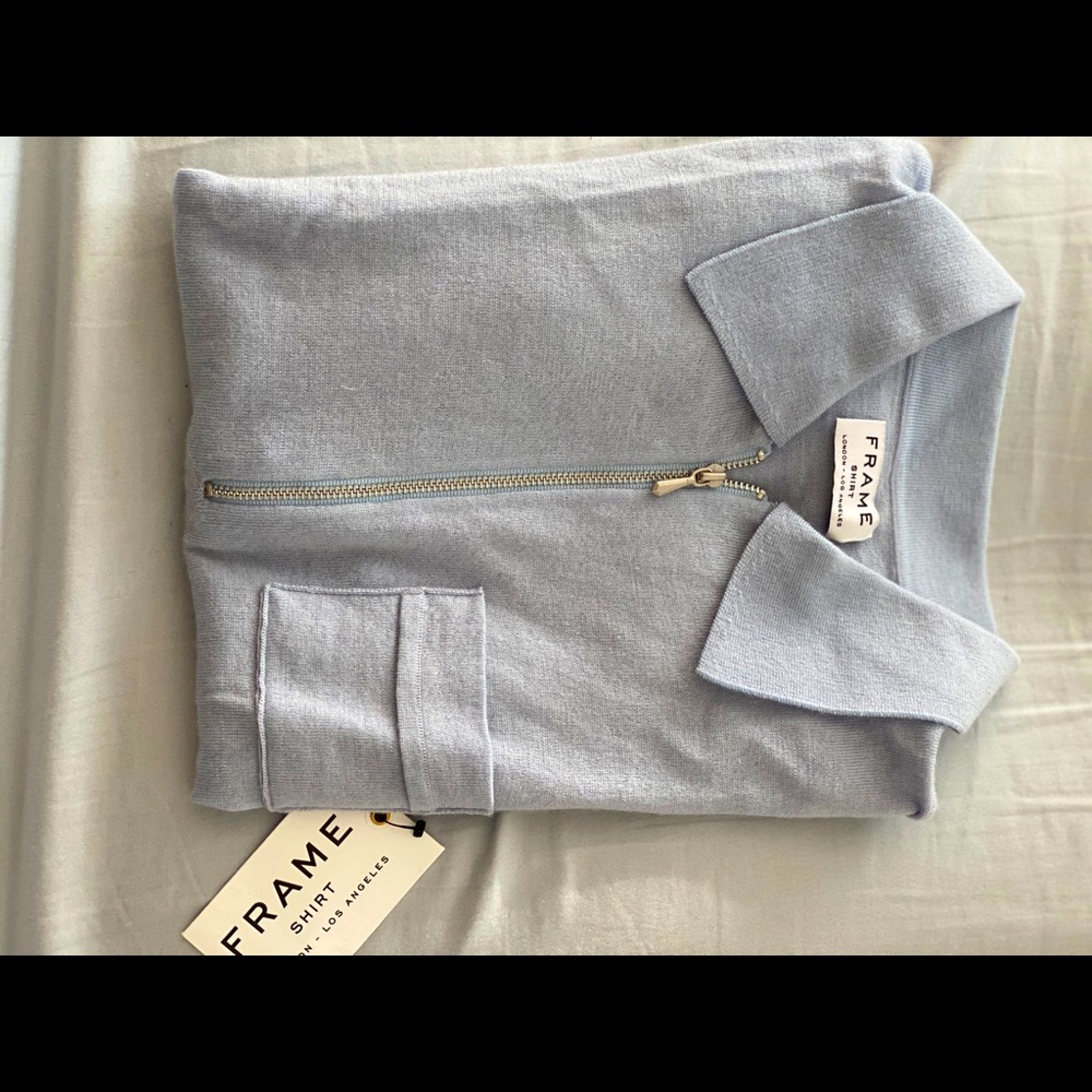 Light blue Frame polo zip sweater - short sleeves